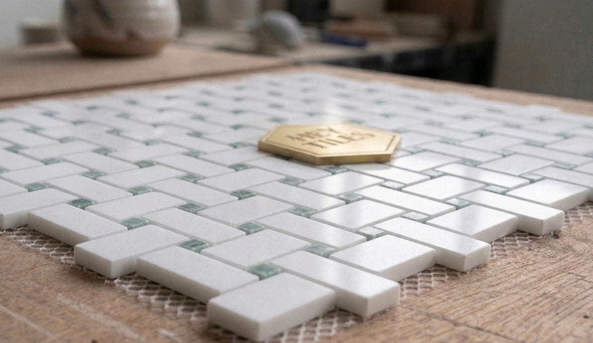 Thassos Green Marble Basketweave Mosaic Tile