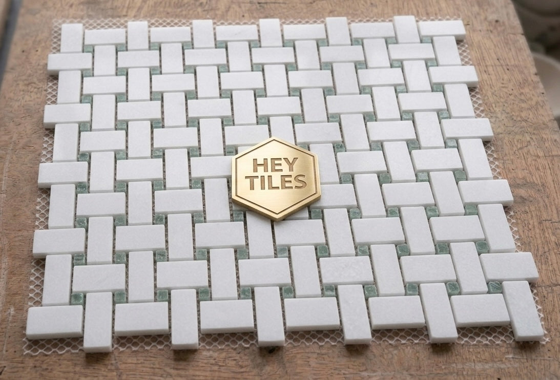 Thassos Green Marble Basketweave Mosaic Tile