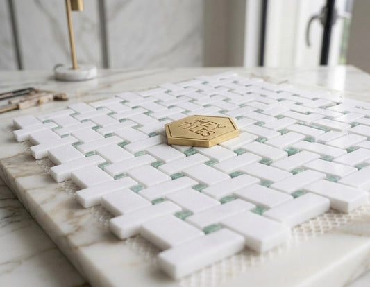Thassos Green Marble Basketweave Mosaic Tile