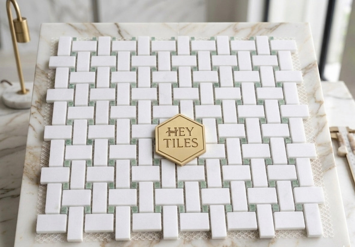 Thassos Green Marble Basketweave Mosaic Tile