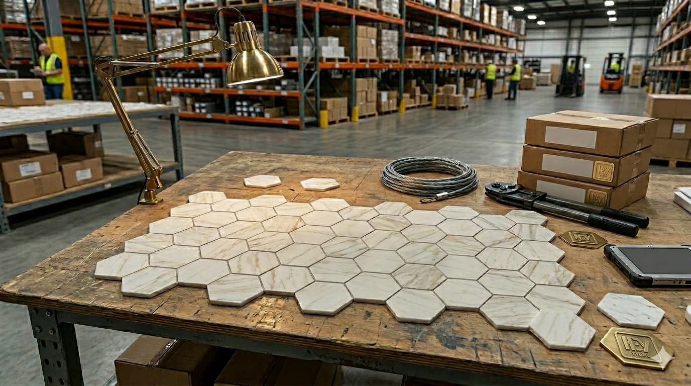 3" Tuscan Calacatta Oro Marble Hexagon Mosaic Tile