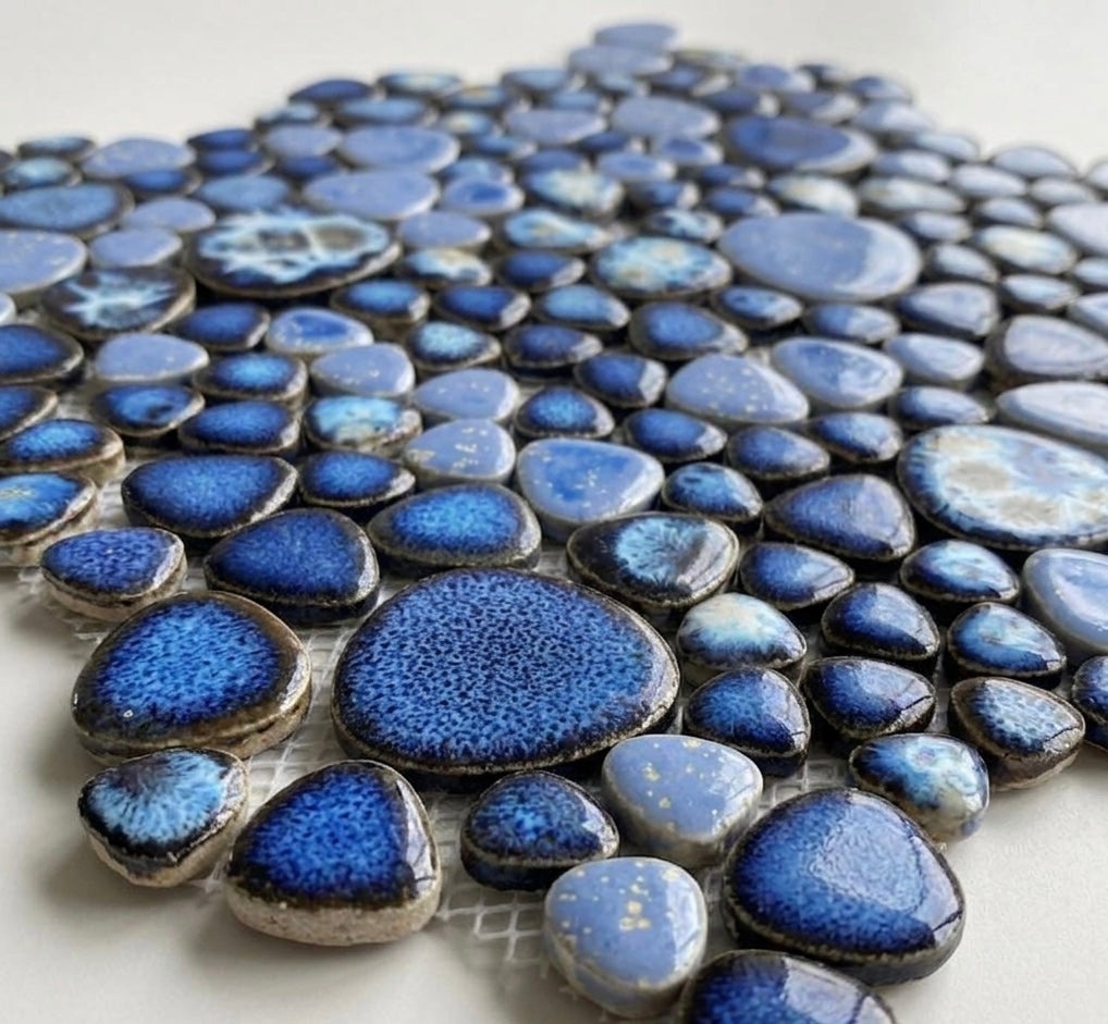 Poseidon Azure 11.5 x 11.5 Pebble Mosaic Tile - Pool Rated