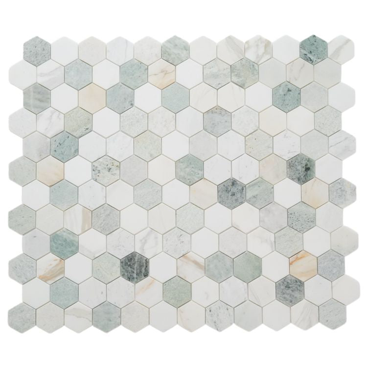 Hexagon Spring Honed 3 x 3 Ming Green Marble Mosaic Tile