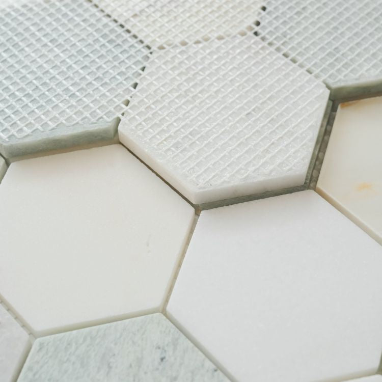 Hexagon Spring Honed 3 x 3 Ming Green Marble Mosaic Tile