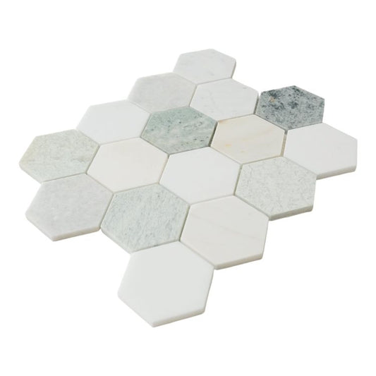 Hexagon Spring Honed 3 x 3 Ming Green Marble Mosaic Tile