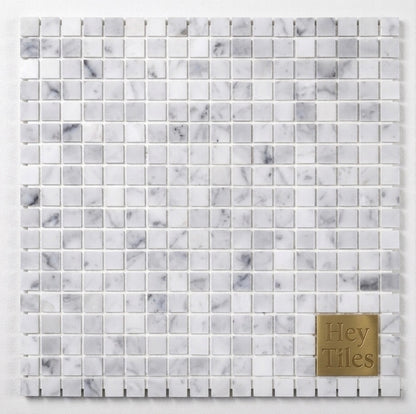 White Carrara Marble Square 5/8″ X 5/8 Mosaic Tile — product image 1