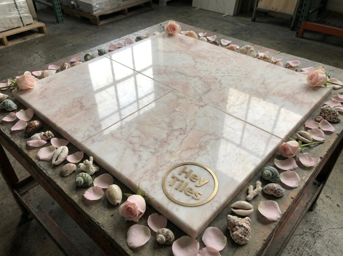Premium Cherry Blossom Blush Pink 12x12 Polished Marble Flooring & Wall Tile