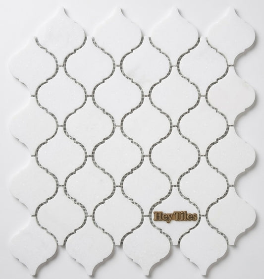 3” Thassos White Arabesque Mosaic, Greek Marble 12X12