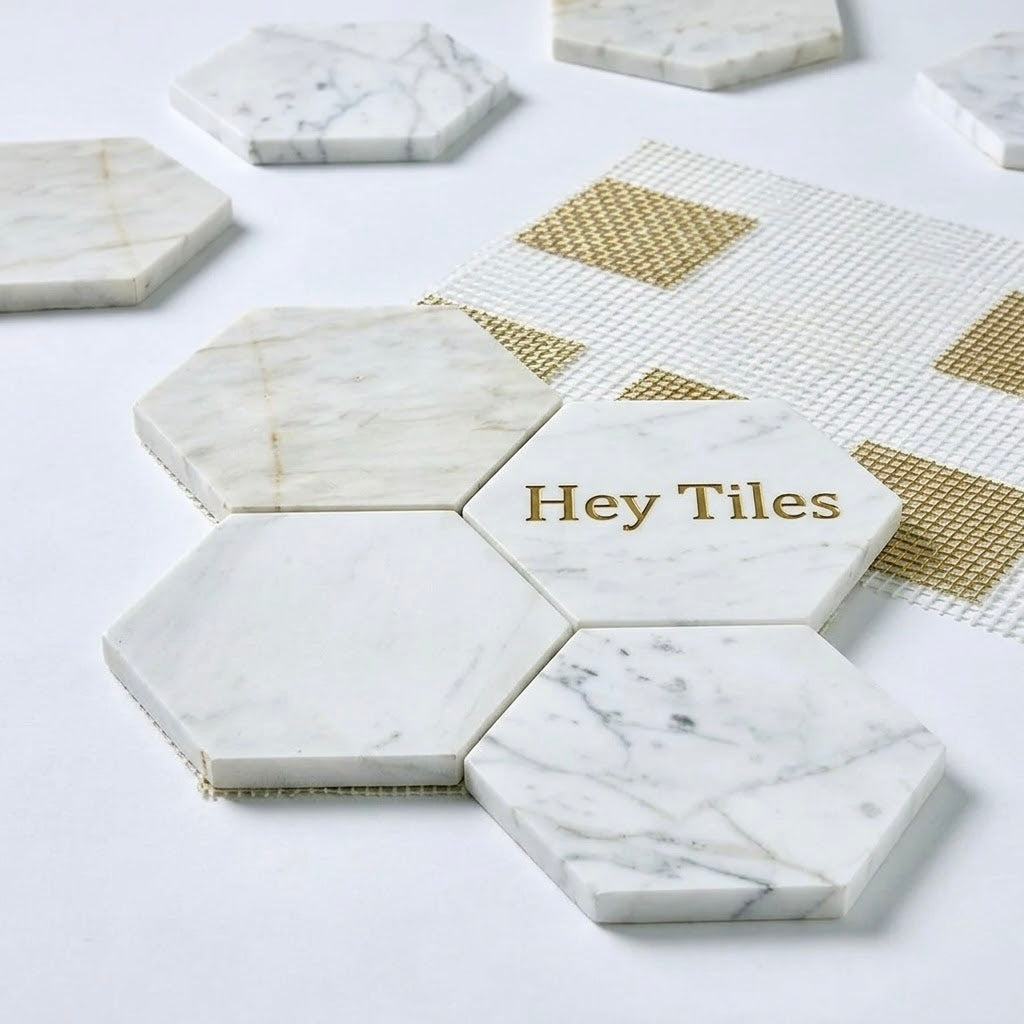 6” Tuscan Calacatta Oro Hexagon Mosaic Tile 3/8