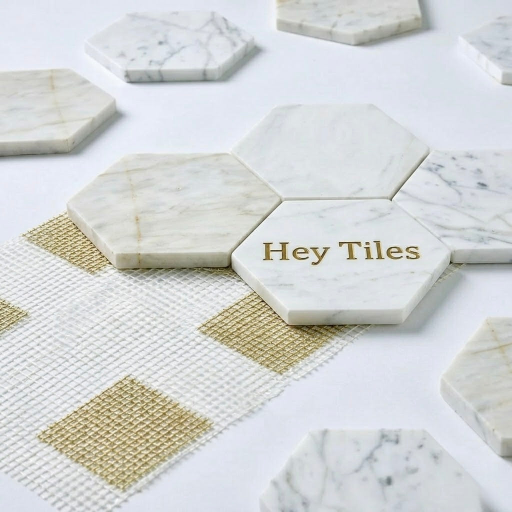 6” Tuscan Calacatta Oro Hexagon Mosaic Tile 3/8