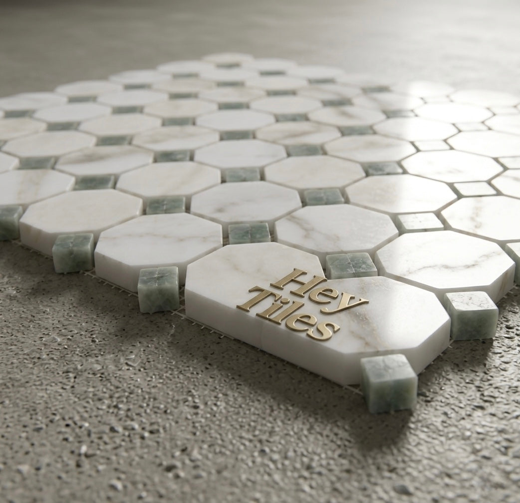 12x12 Calacatta Green Octagon CalaVerde Mosaic Tile