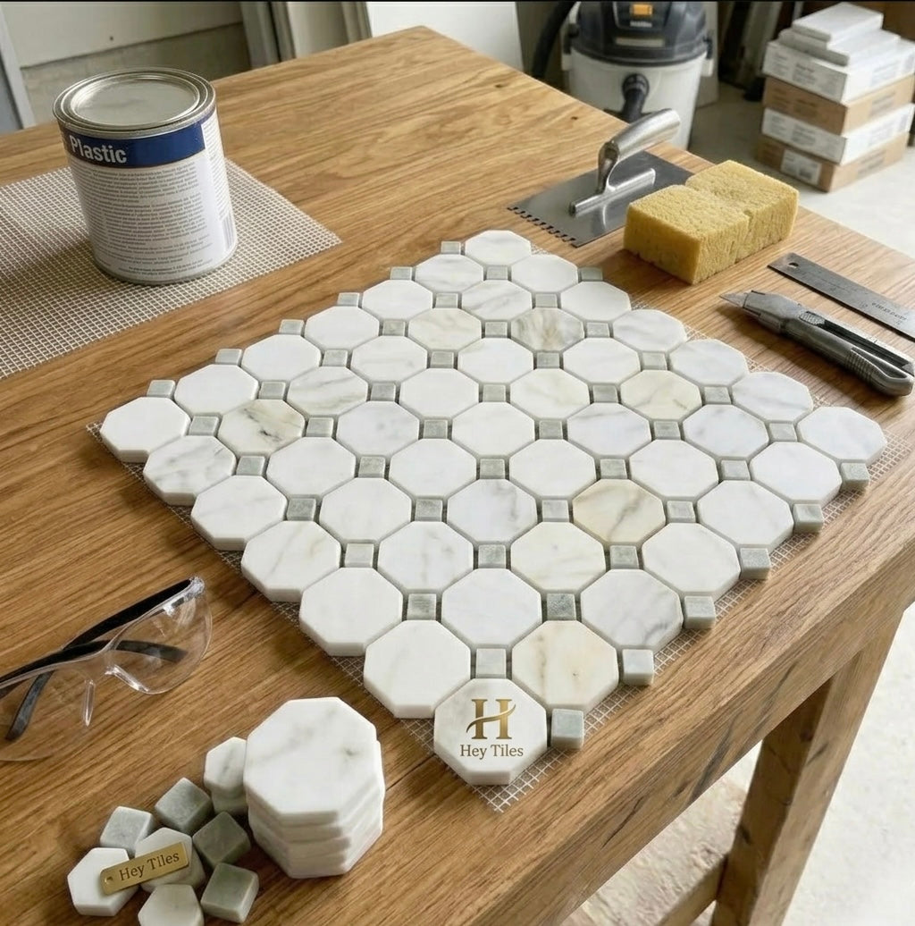 12x12 Calacatta Green Octagon CalaVerde Mosaic Tile