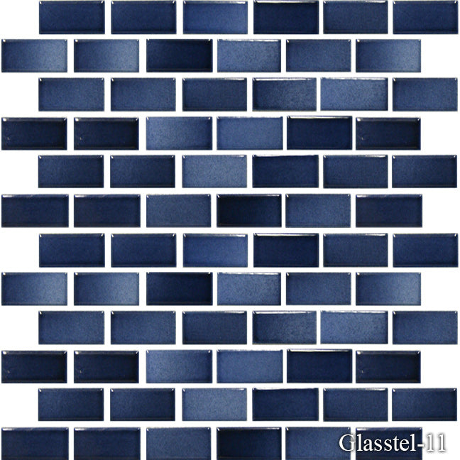 Fujiwa Glasstel Series Indigo 7/8" x 1-7/8" Porcelain Brick Mosaic Tile