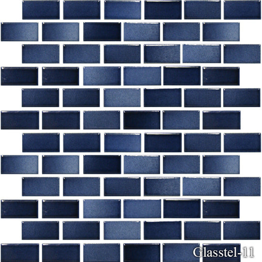 Fujiwa Glasstel Series Indigo 7/8" x 1-7/8" Porcelain Brick Mosaic Tile