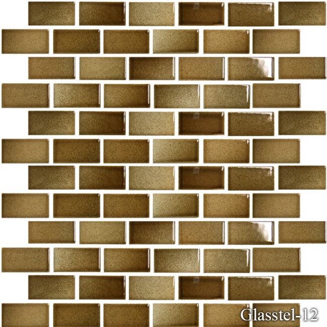 Fujiwa Glasstel Series Amber 7/8" x 1-7/8" Porcelain Brick Mosaic Tile