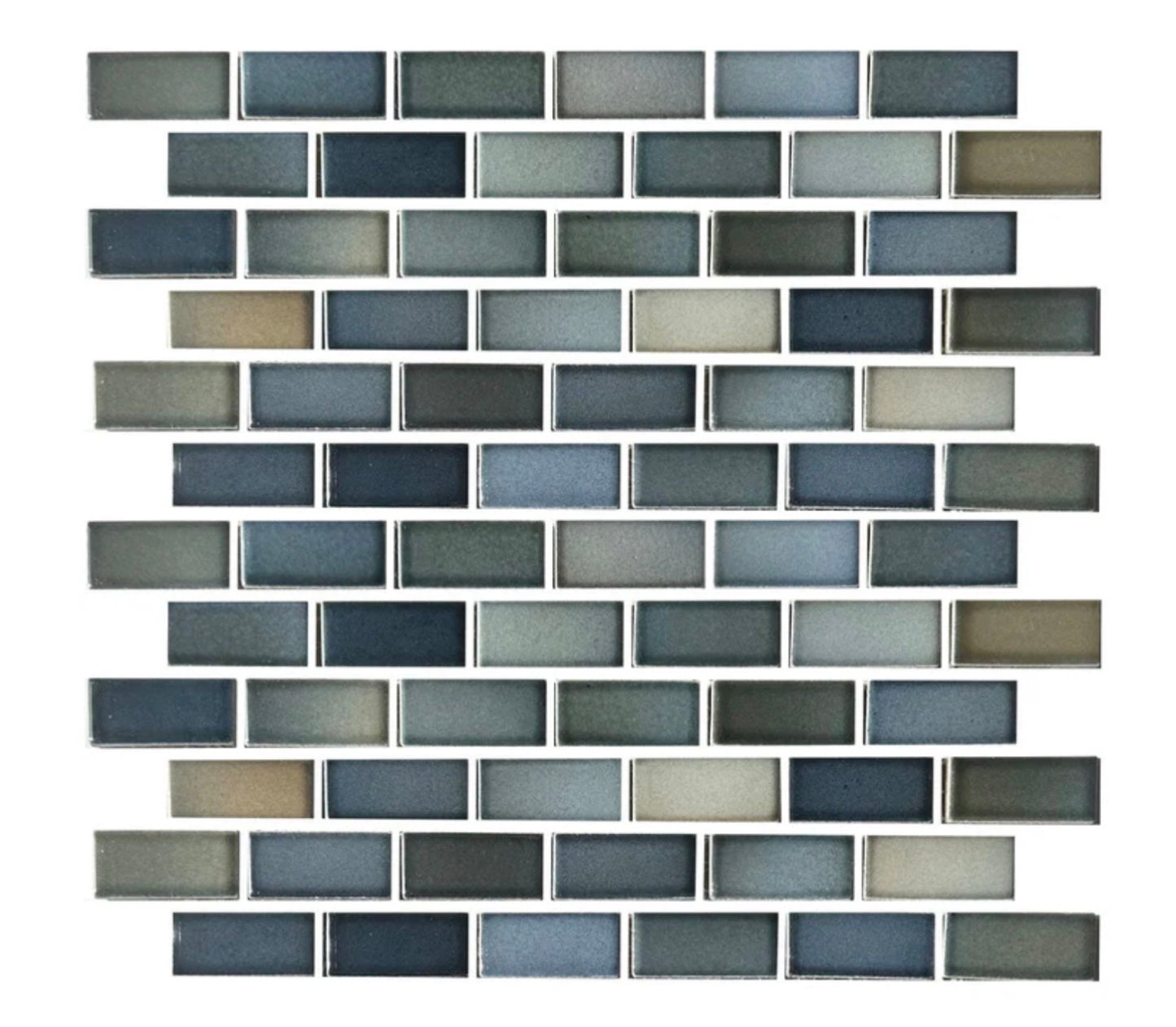 Fujiwa Glasstel Series Captain Blue 7/8" x 1-7/8" Porcelain Brick Mosaic Tile