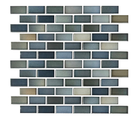 Fujiwa Glasstel Series Captain Blue 7/8" x 1-7/8" Porcelain Brick Mosaic Tile