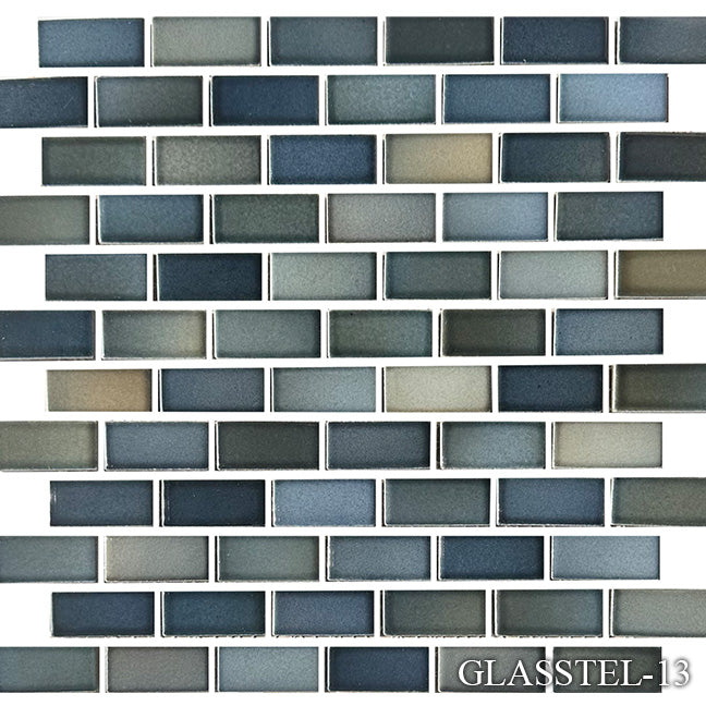 Fujiwa Glasstel Series Captain Blue 7/8" x 1-7/8" Porcelain Brick Mosaic Tile