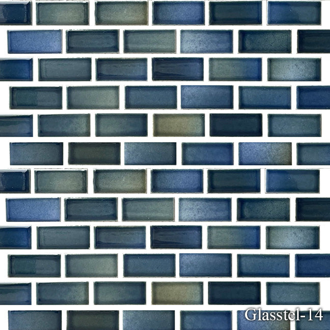 Fujiwa Glasstel Series Bermuda  7/8" x 1-7/8" Porcelain Brick Mosaic Tile