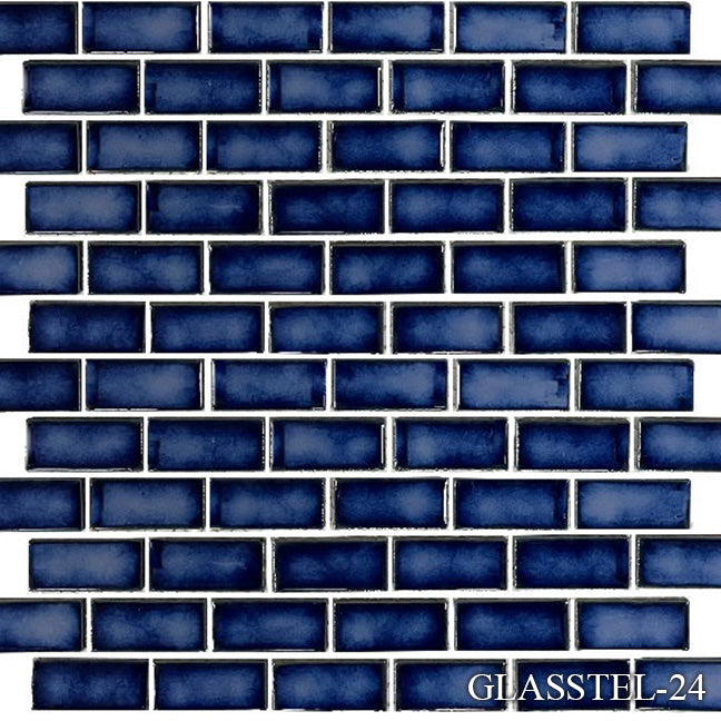 Fujiwa Glasstel Series Marble Blue 7/8" x 1-7/8" Porcelain Brick Mosaic Tile