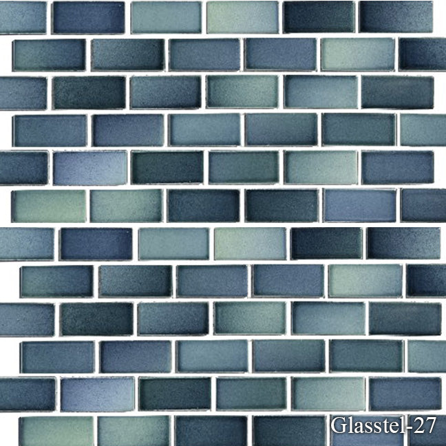 Fujiwa Glasstel Series North Sea 7/8" x 1-7/8" Porcelain Brick Mosaic Tile