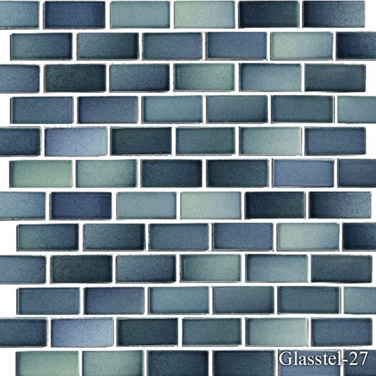 Fujiwa Glasstel Series North Sea 7/8" x 1-7/8" Porcelain Brick Mosaic Tile