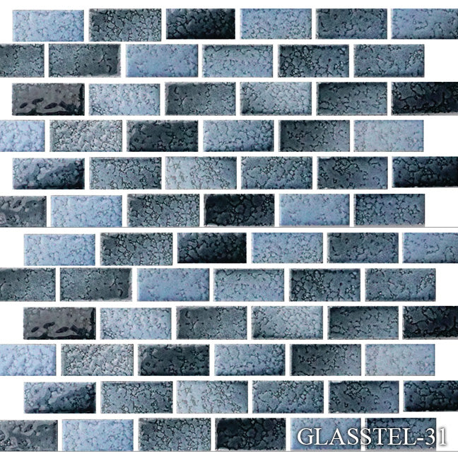 Glasstel Series Aqua 7/8" x 1-7/8" Porcelain Brick Mosaic Tile