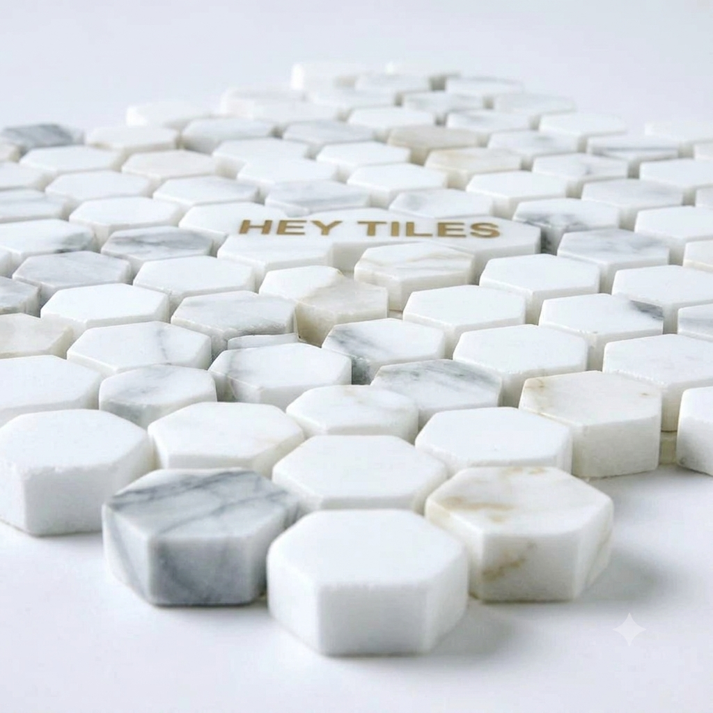 Calacatta Gold 1” Hexagon Polished Mosaic Tile