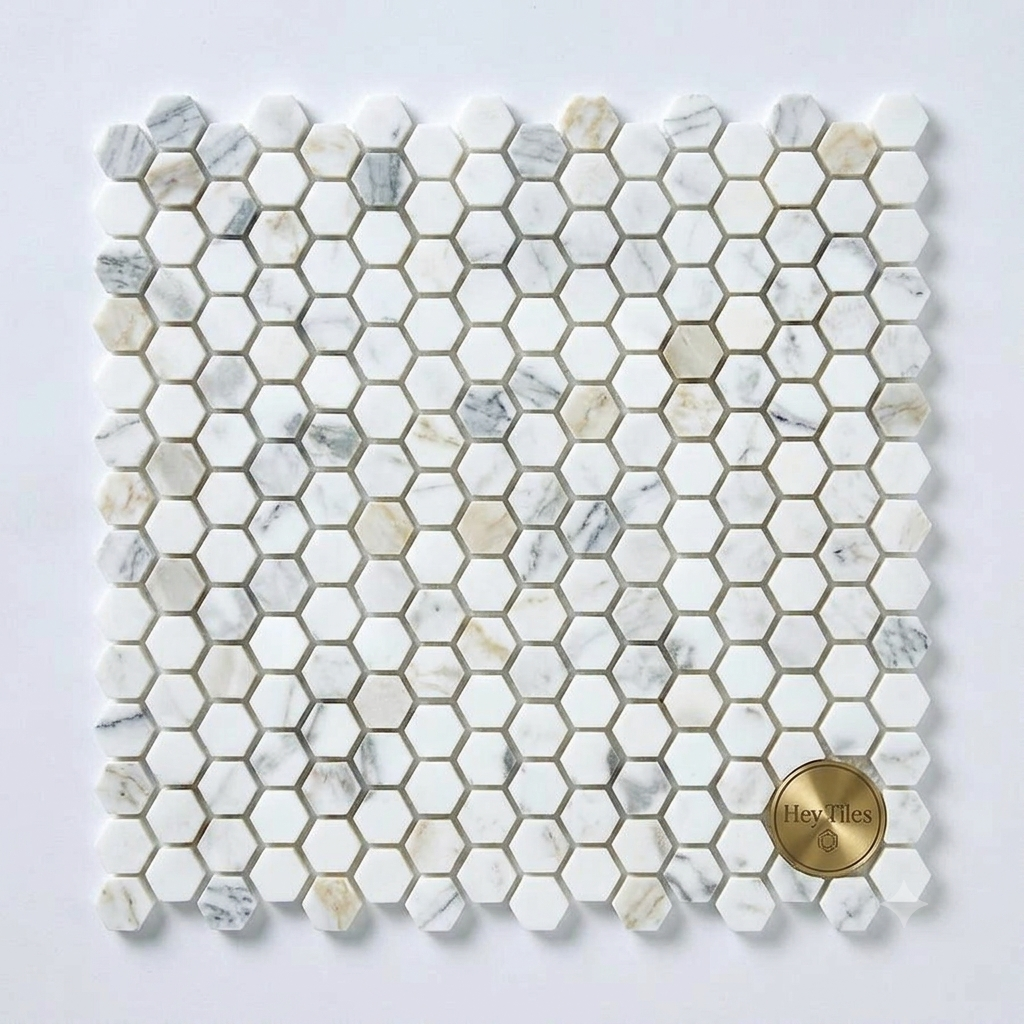 Calacatta Gold 1” Hexagon Polished Mosaic Tile