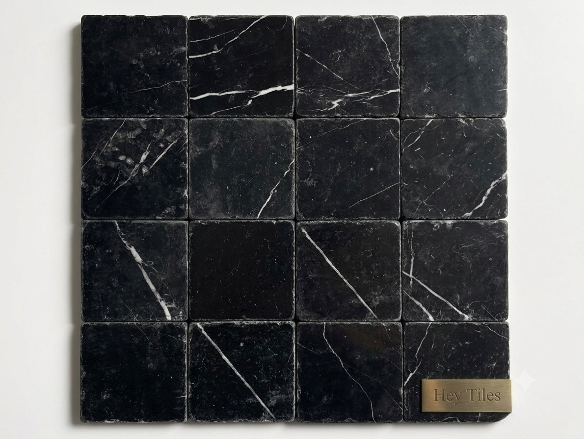 Basque Charcoal 4” x 4” Spanish Marble Tumbled Tile