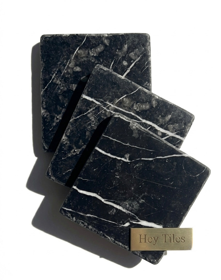 Basque Charcoal 4” x 4” Spanish Marble Tumbled Tile