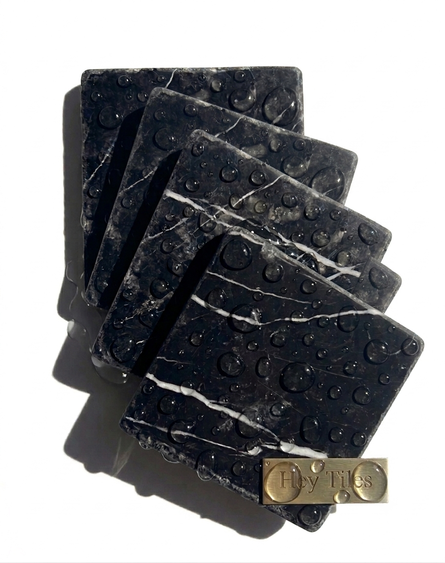 6x6  Basque Charcoal Spanish Tumbled Marble Tile