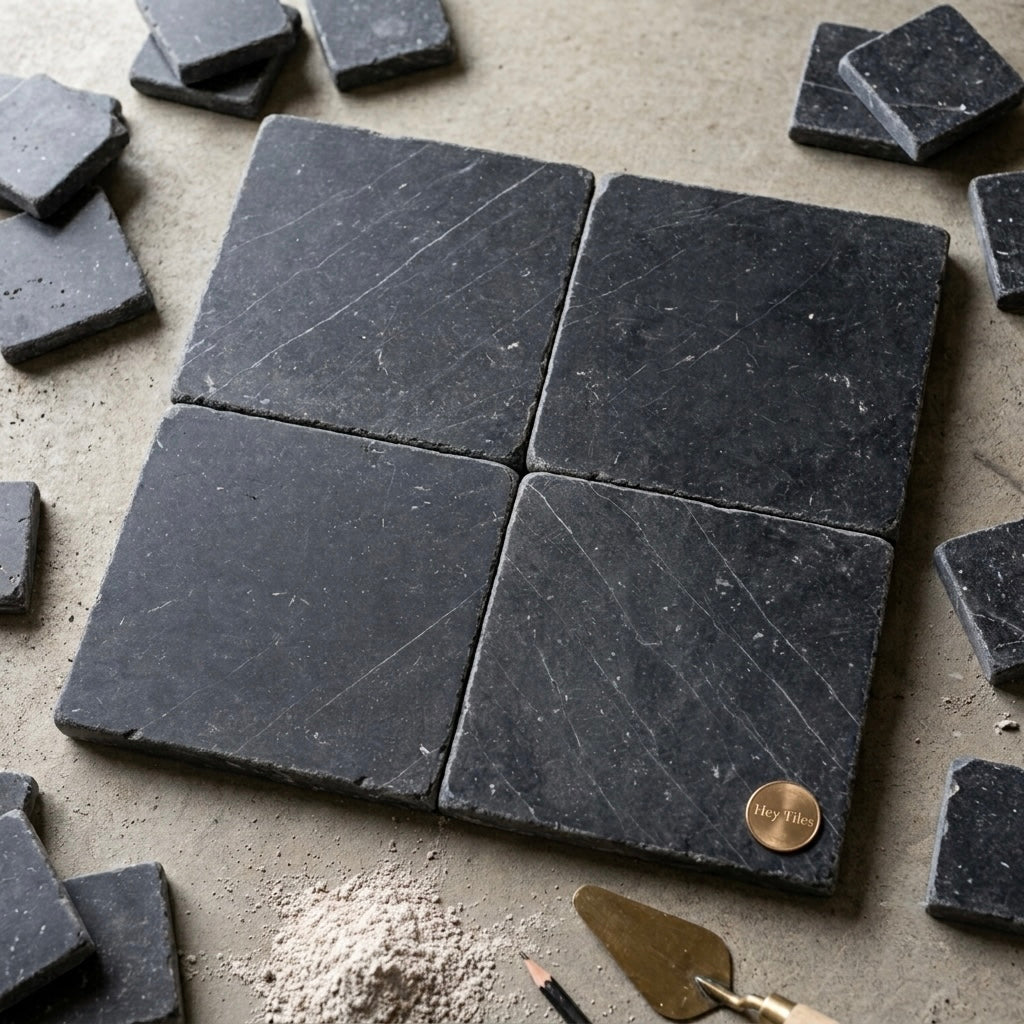 Basque Charcoal 12”x12” Spanish Marble Tumbled Tile