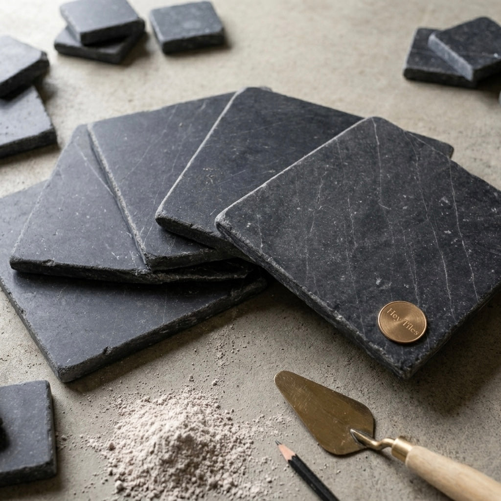 Basque Charcoal 12”x12” Spanish Marble Tumbled Tile
