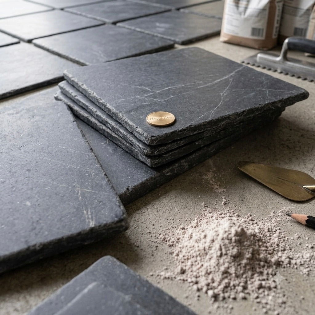 Basque Charcoal 12”x12” Spanish Marble Tumbled Tile