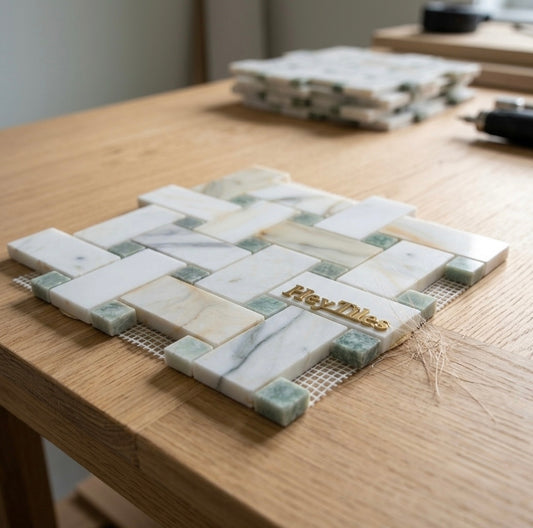 Jumbo Calacatta Green CalaVerde Large Basketweave Marble Mosaic