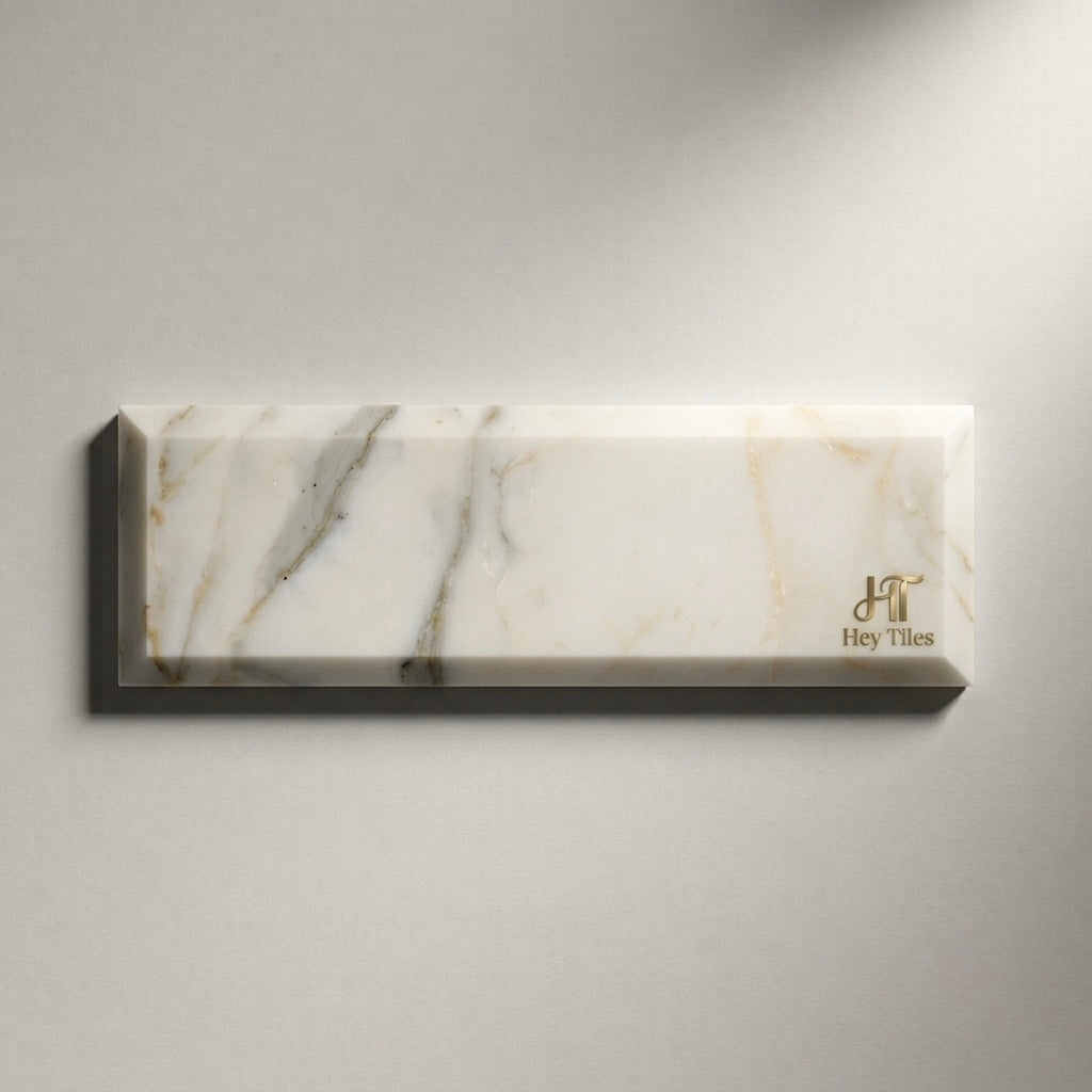 Tuscan Calacatta Gold 4" x 12" Deep Beveled Polished Italian Marble Subway Tile