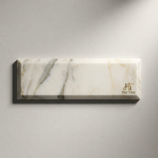 Tuscan Calacatta Gold 4" x 12" Deep Beveled Italian Marble Subway Tile