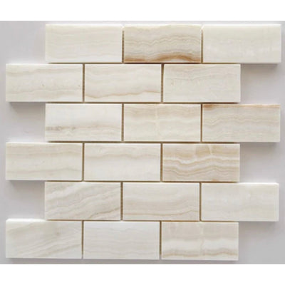 2x4 White Onyx Brick Mosaic - (Vein-cut / Straight-Edged) Polished Mosaics heytiles   