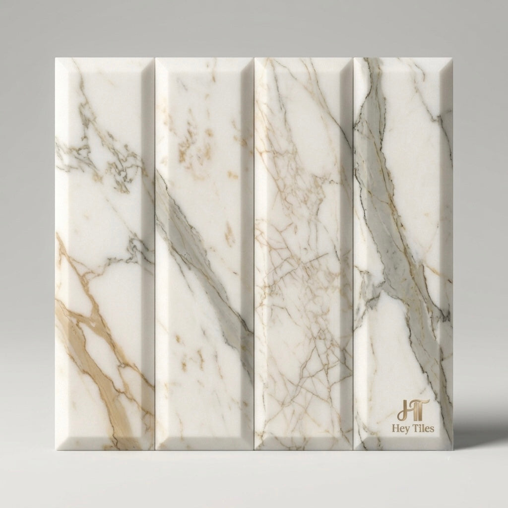 Tuscan Calacatta Gold 4" x 12" Deep Beveled Polished Italian Marble Subway Tile