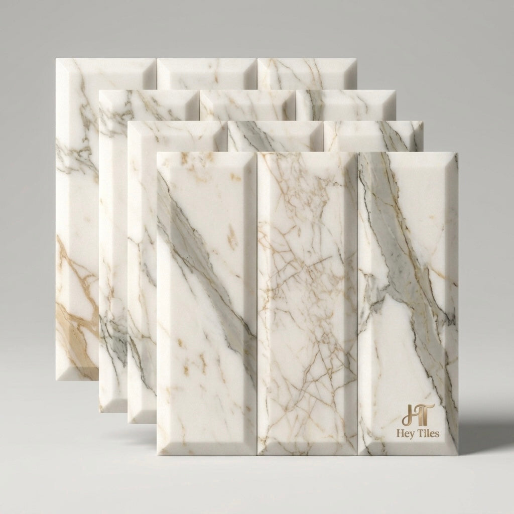 Tuscan Calacatta Gold 4" x 12" Deep Beveled Polished Italian Marble Subway Tile