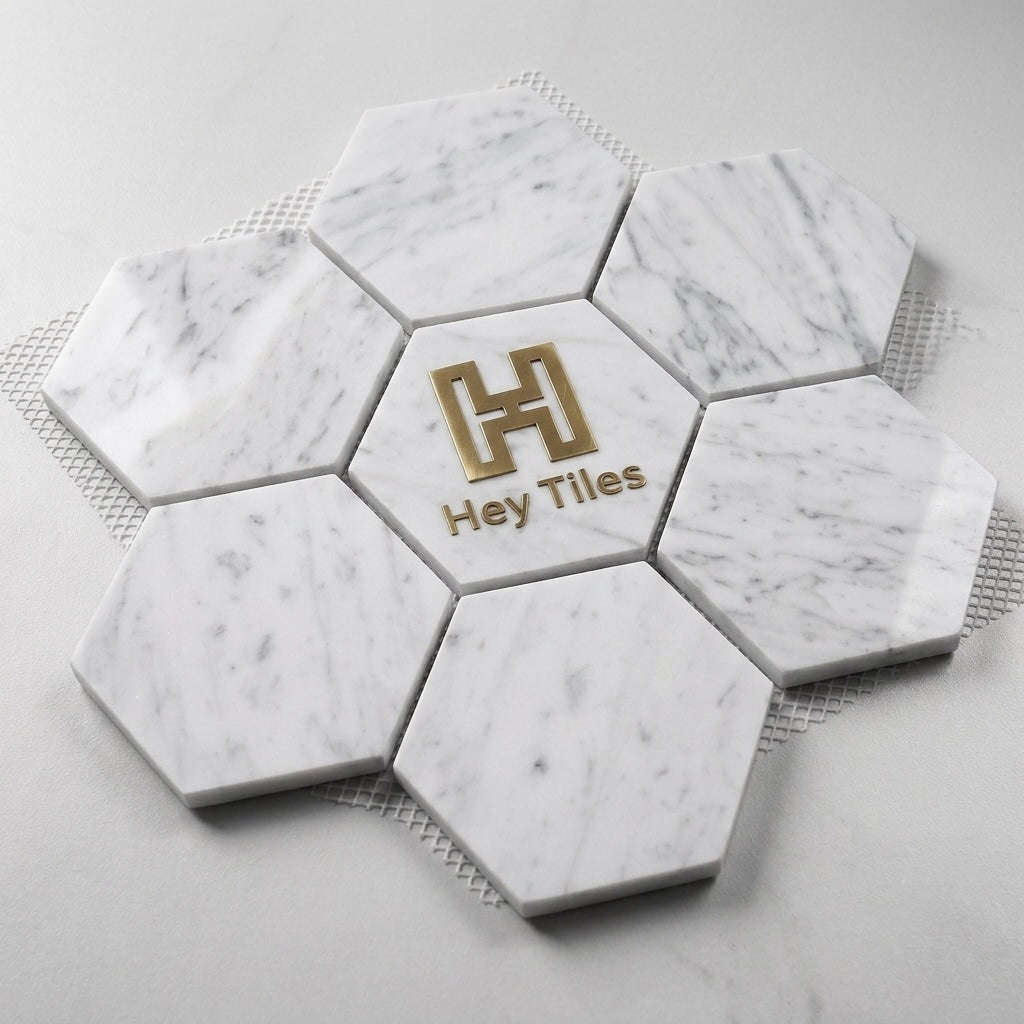 Carrara Venato Marble 5" Large Hexagon Mosaic Tile