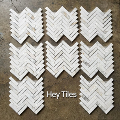 1x4 Calacatta Gold Marble Herringbone  Mosaic, Italian Marble — product image 5