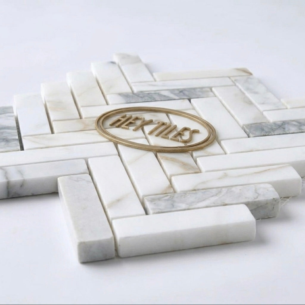 1x4 Calacatta Gold Marble Herringbone  Mosaic, Italian Marble