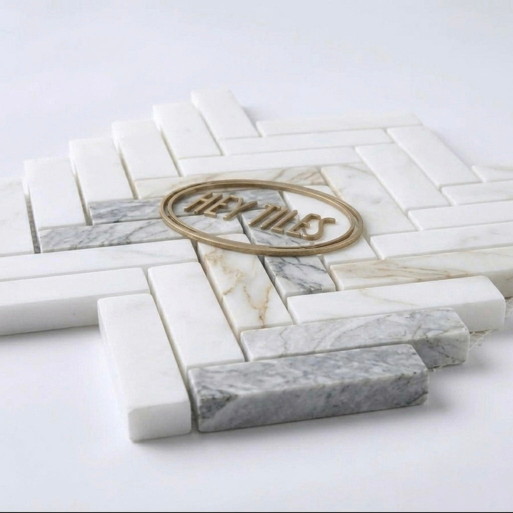 1x4 Calacatta Gold Marble Herringbone  Mosaic, Italian Marble