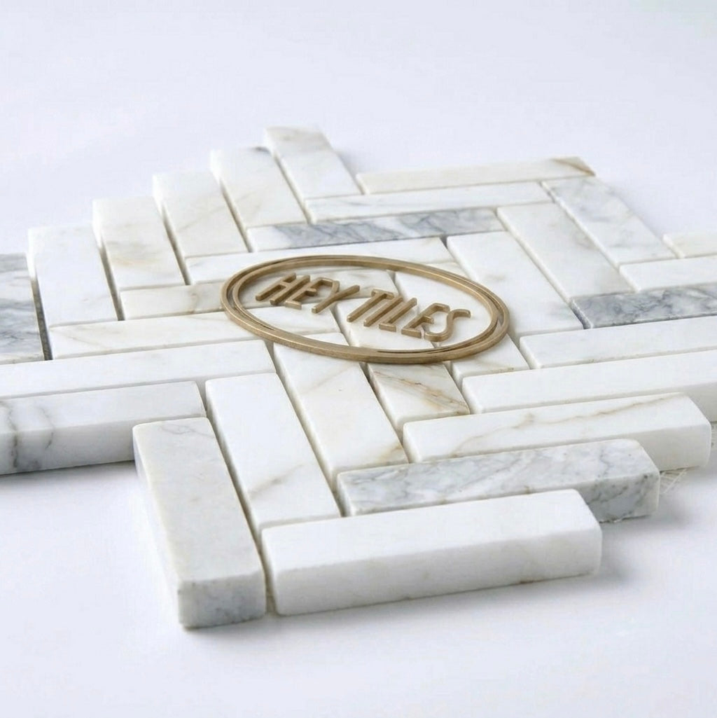 1x4 Calacatta Gold Marble Herringbone  Mosaic, Italian Marble