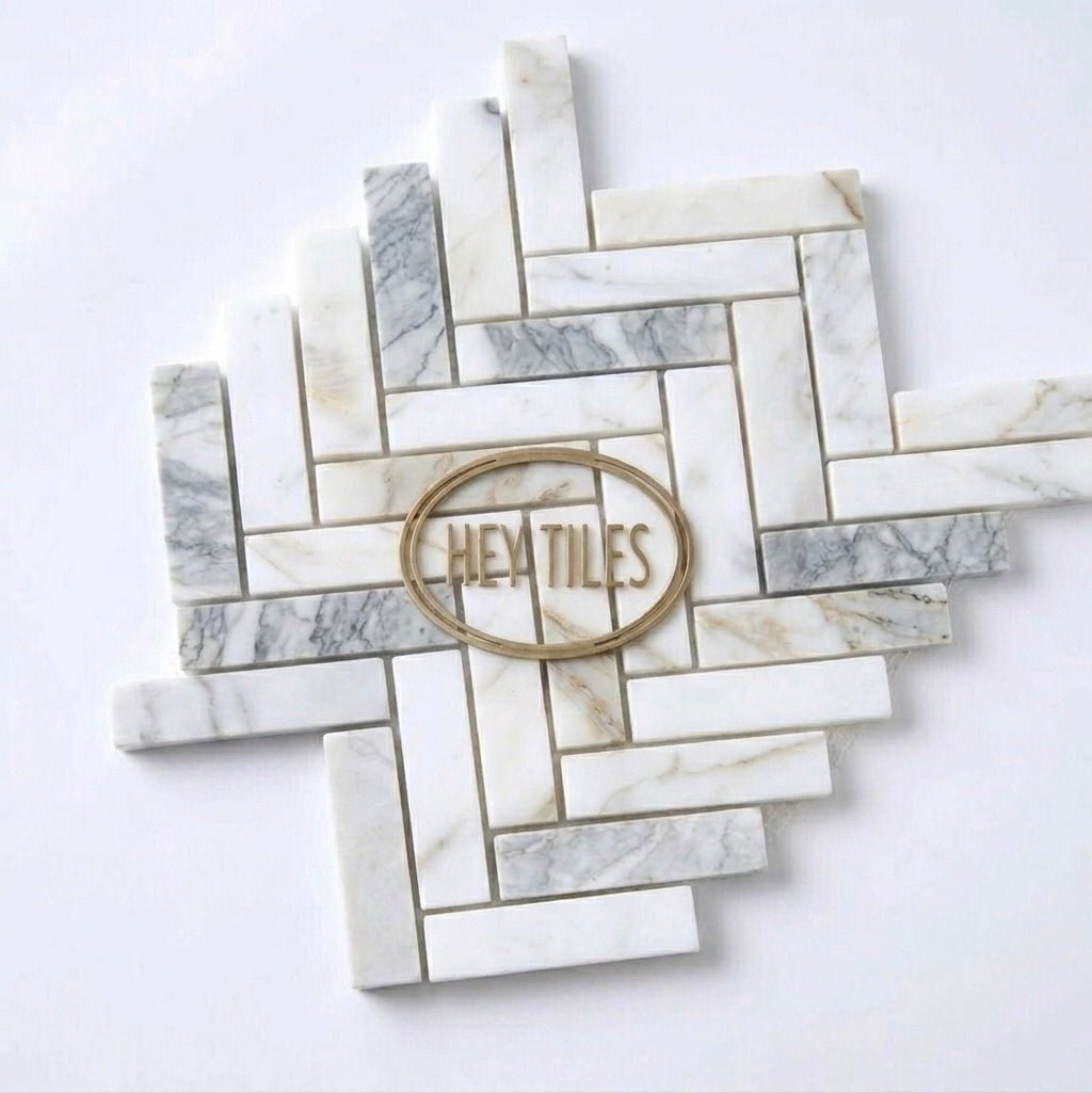 1x4 Calacatta Gold Marble Herringbone  Mosaic, Italian Marble