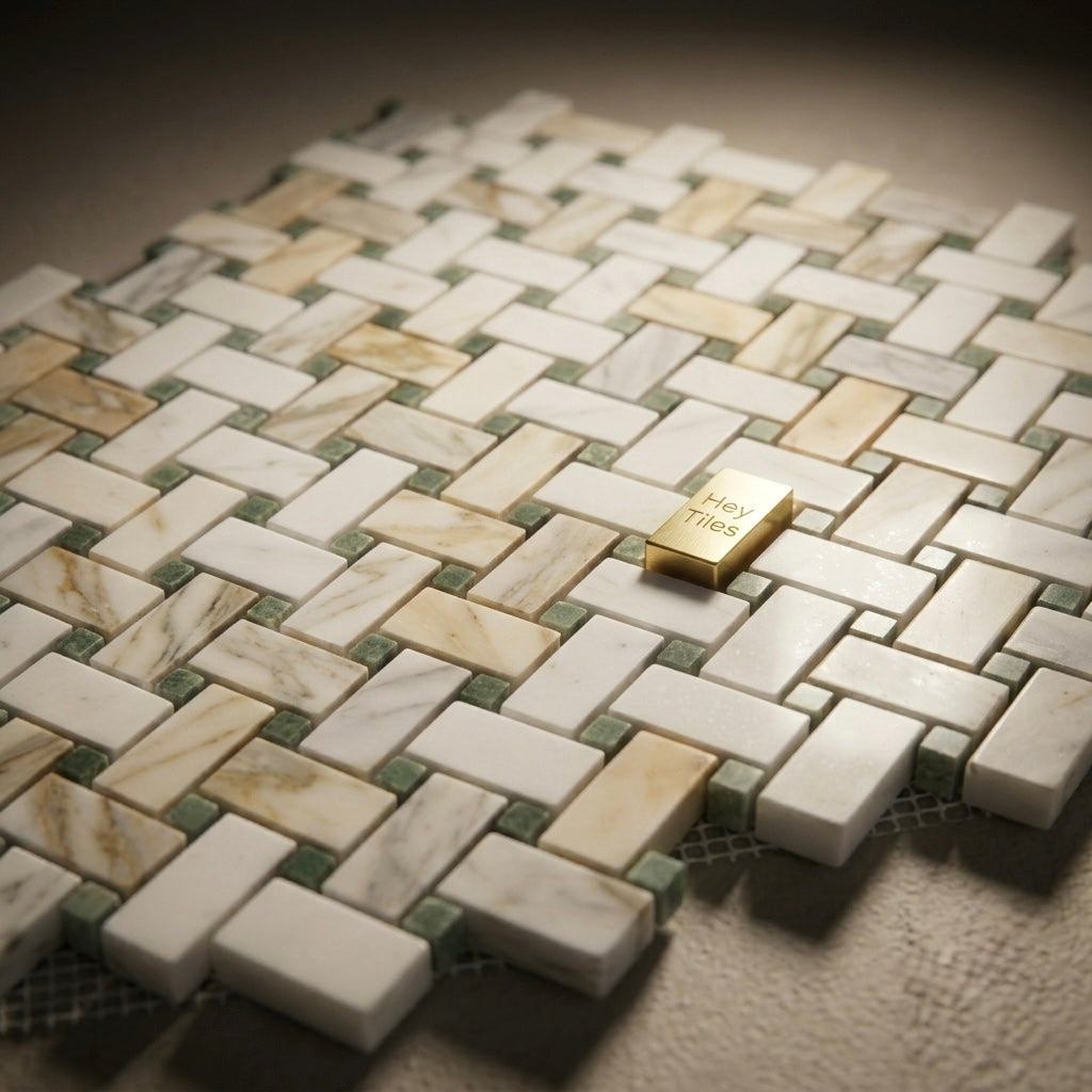 1” x 2” Calacatta Green CalaVerde Basketweave Mosaic Tile on 12x12 Sheet