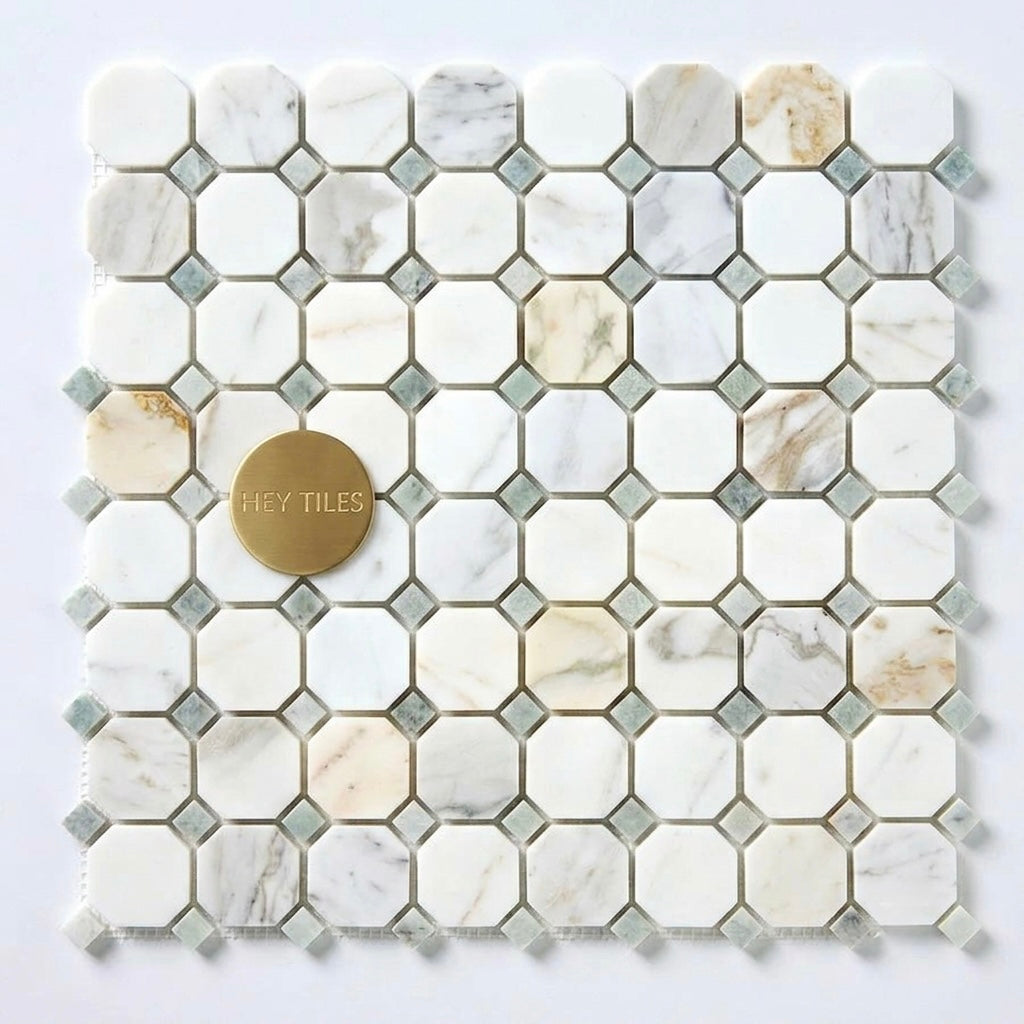 12x12 Calacatta Green Octagon CalaVerde Mosaic Tile