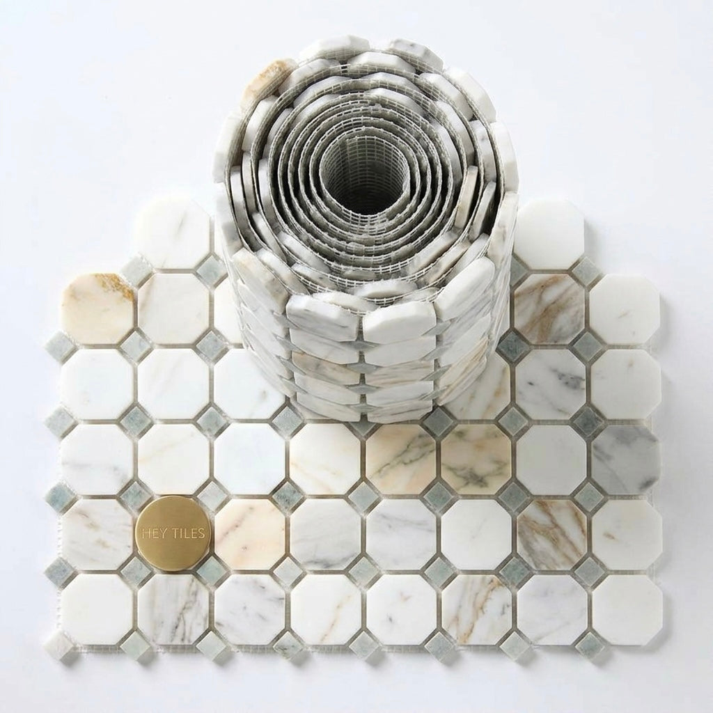 12x12 Calacatta Green Octagon CalaVerde Mosaic Tile